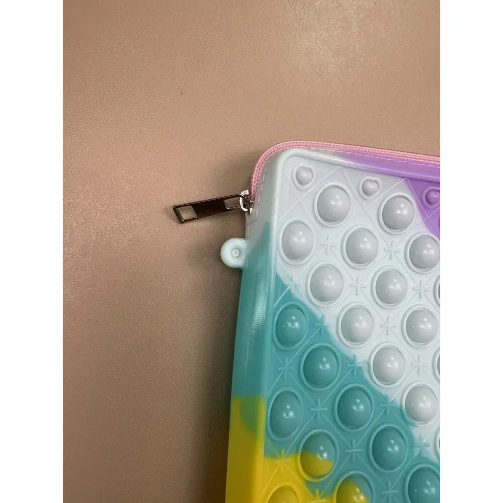 Pastel Rainbow Pop It Crossbody Bag Fidget Purse Silicone Zipper NWOT Strap